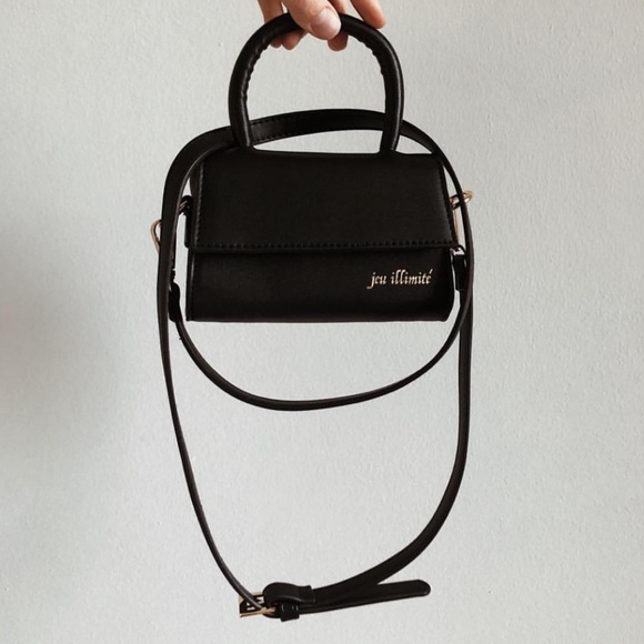 Jeu Illimité Black Leather Cherie Mini Top Handle Crossbody Purse Shoulder Bag - Picture 6 of 14